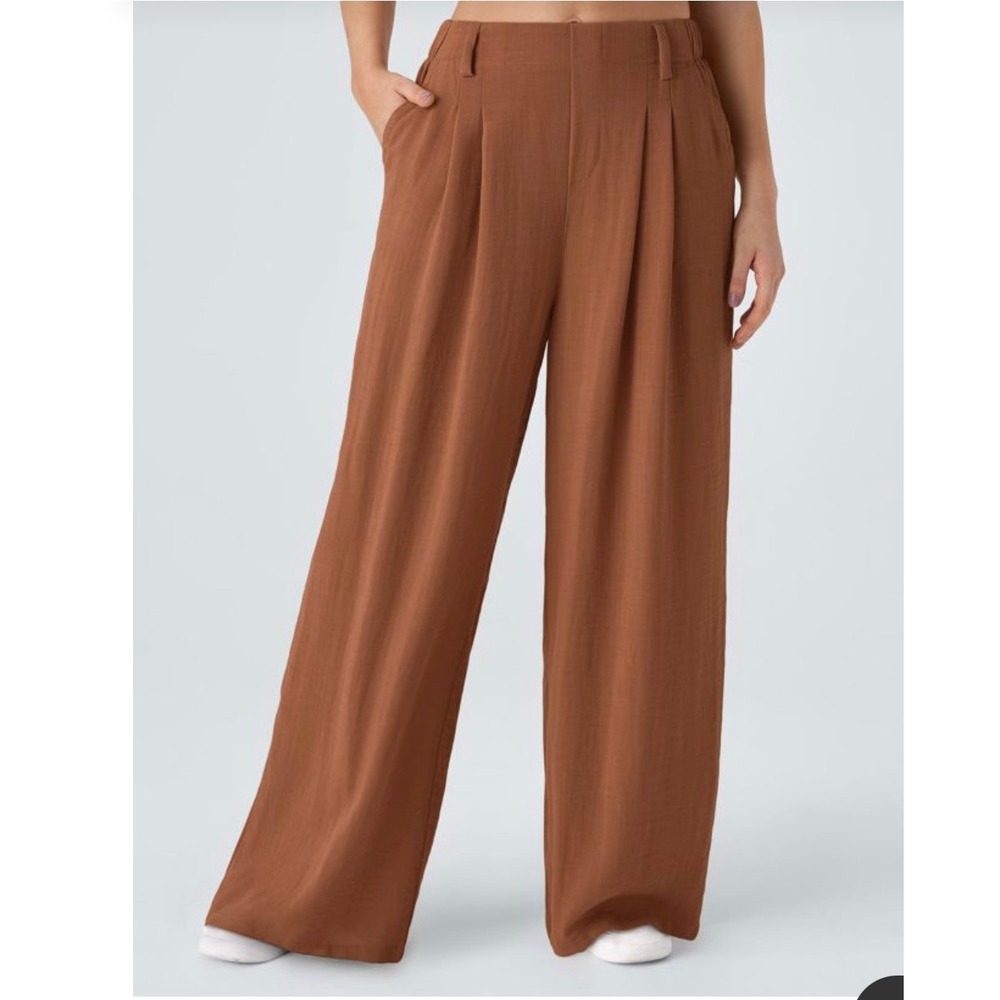 Halara Rust Brown High Waisted Pleated Wide Leg Pants Tall XS Woven Trousers